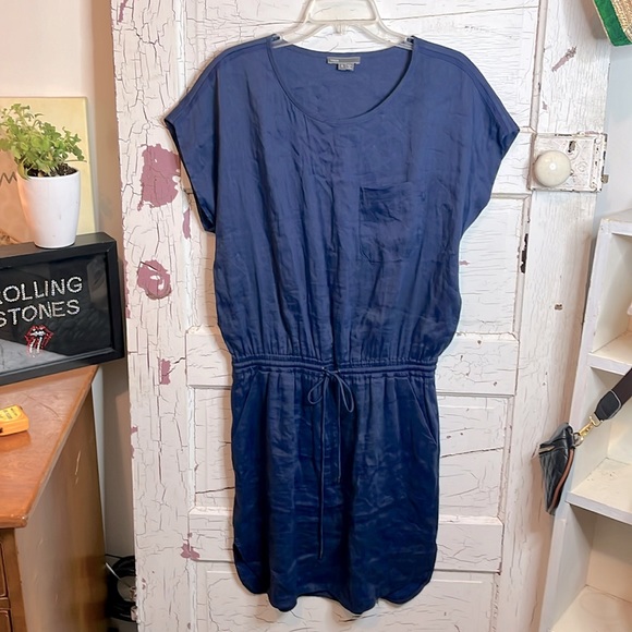 VINCE Navy Blue Linen Blend Dress. Size Small. - Picture 1 of 10